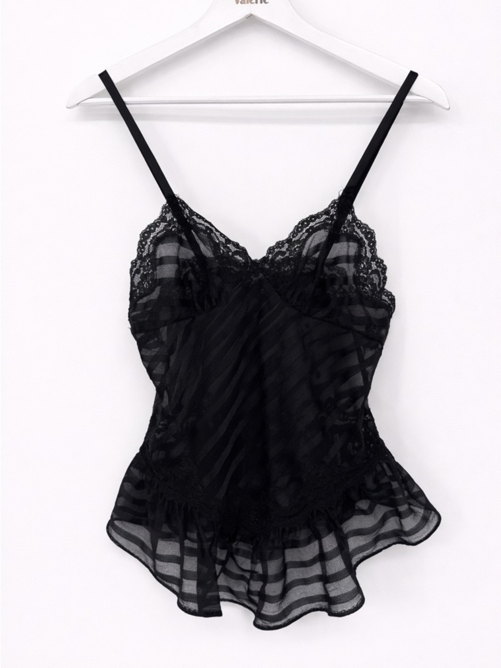 Val Mode Black Tank Top Sheer Stripe Lingerie Camisole Size Petite Vintage